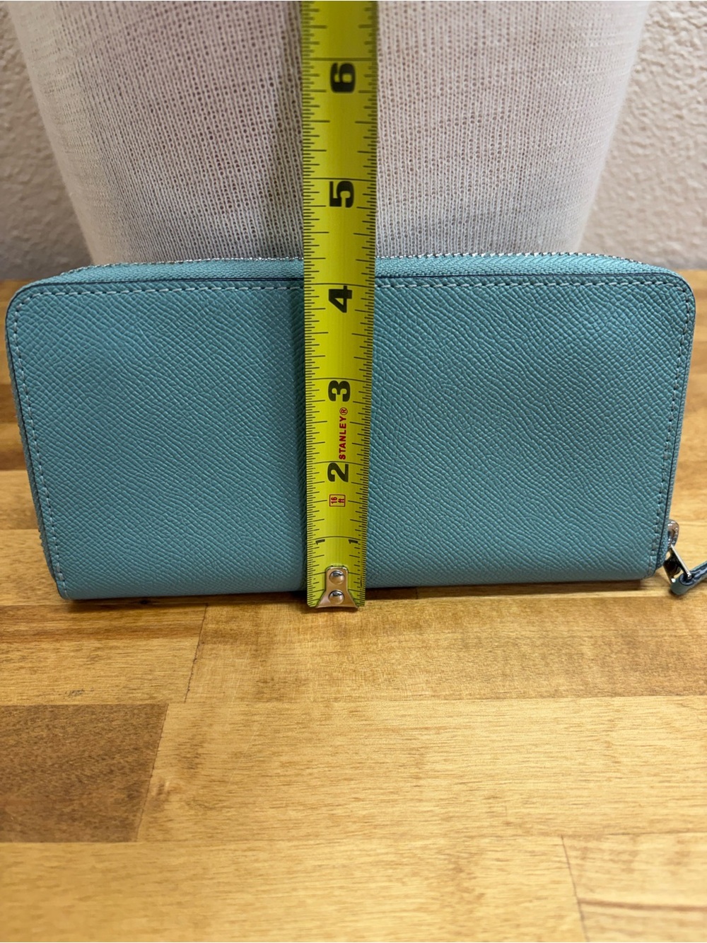 Coach Accordion Zip Wallet Crossgrain Leather Blue Teal Exterior Pocket 54007 - Picture 5 of 6